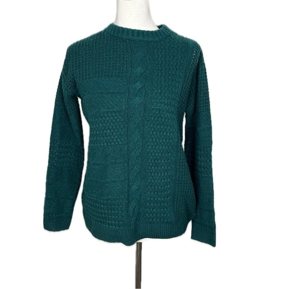 St John’s Bay Pullover Royal Green Cable Knit Sweater Size S Fisherman Academia - Picture 1 of 10
